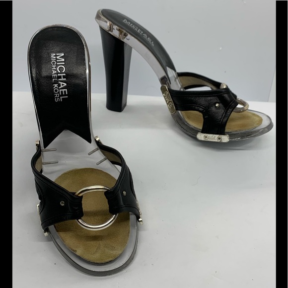 Michael Kors Black Leather Clear Sole Heels sz 5.5 - Picture 1 of 9